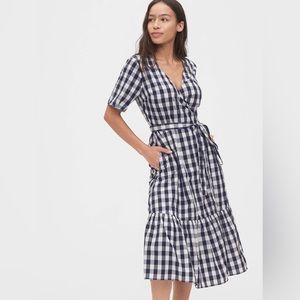 Gap Cotton Gingham Wrap Tiered Midi Dress | Small